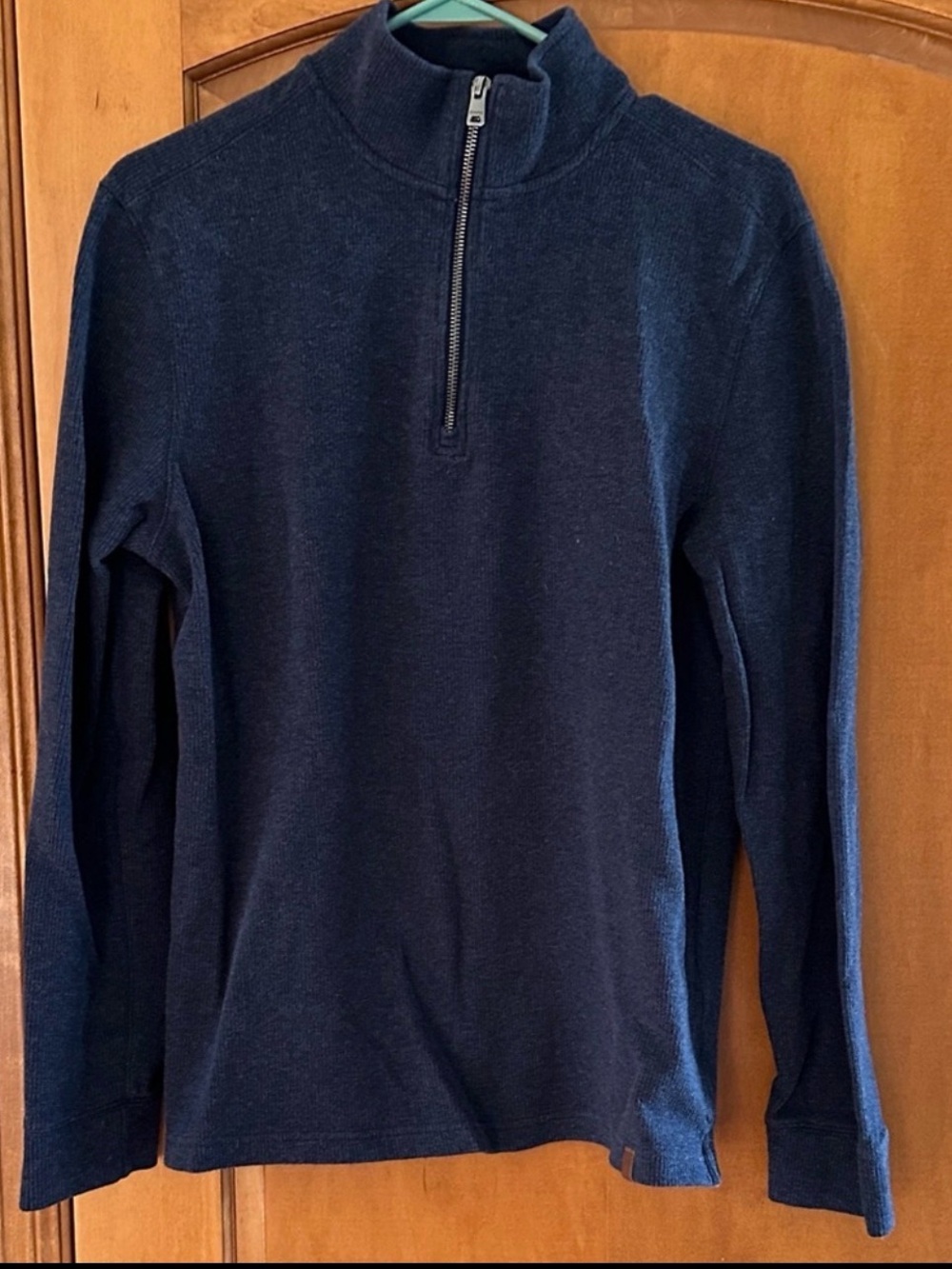 Roots Men's Navy Blue Ribbed Knit 100% Cotton Quarter Zip Sweater Size Medium